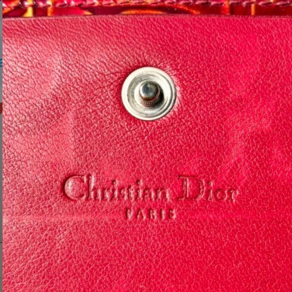 Dior Red Embossed Patent Leather Continental Wallet